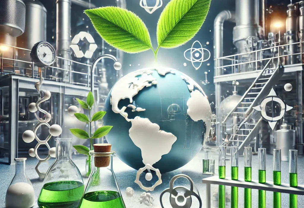 DALL·E 2025-01-19 23.48.24 - A high-quality, realistic image illustrating eco-friendly blowing agents used in polyurethane production. The image features a balance between industr